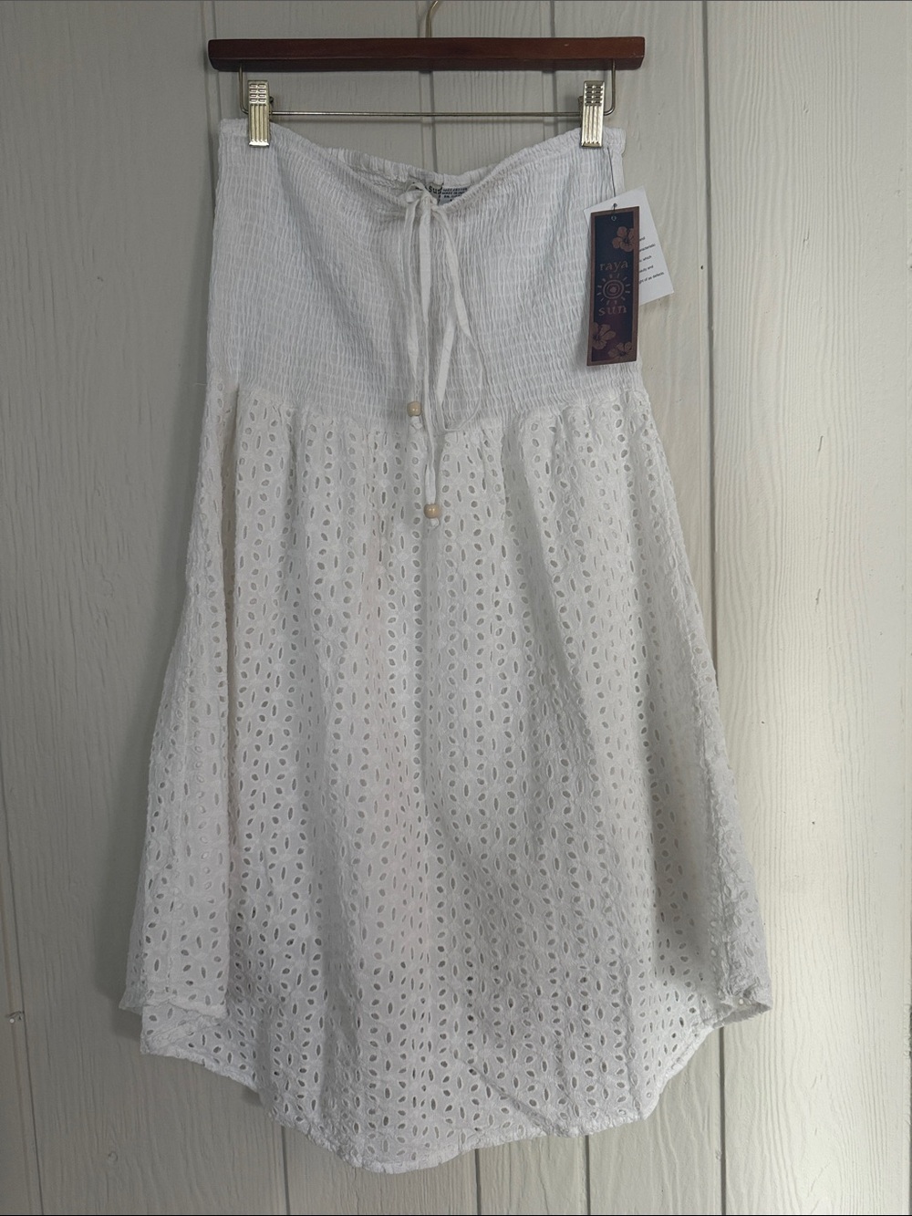 raya sun White Eyelet High-Low Skirt with Drawstring